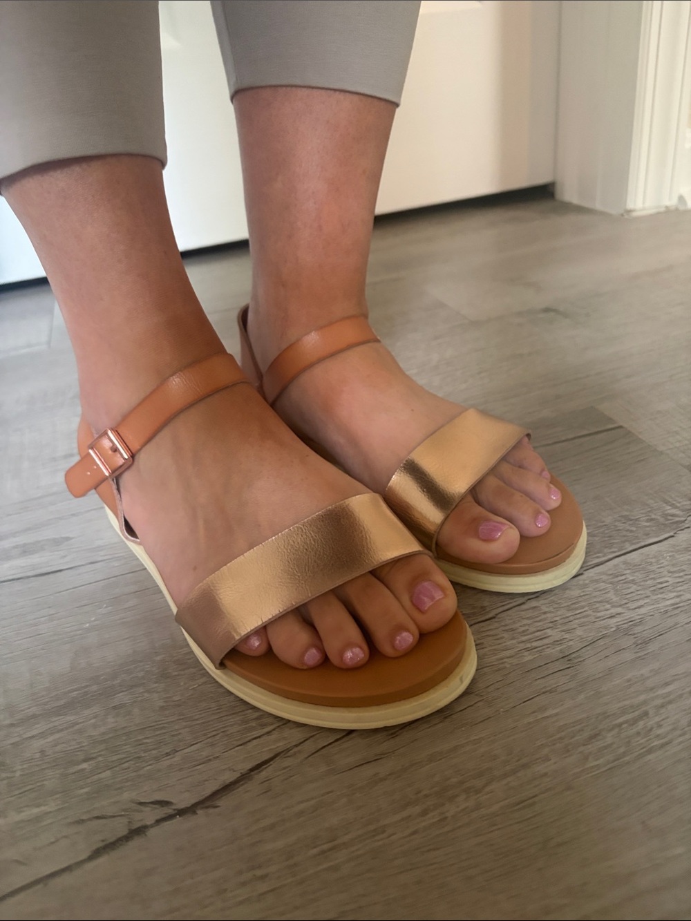 Lane Bryant Rose Gold Metallic Ankle-Strap Sandals